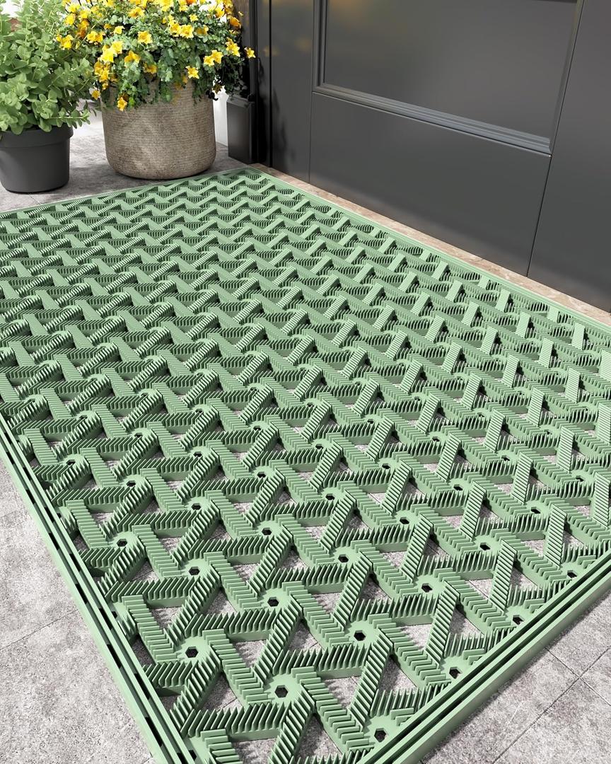 Color&Geometry Door Mat Outside Entrance with Drainage, Rubber Heavy Duty Dirt Trapper Waterproof Outdoor Welcome Mat, Outdoor Mats All Weather for Front Back Door Patio Entryway Entry,19"X30" Green (1'7" X 2'6" (Rectangular))