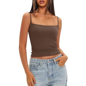 Darong Women Padded Tank Top Built in Bra Adjustable Spaghetti Straps Double Lined Basic Cami Shirt, XS
