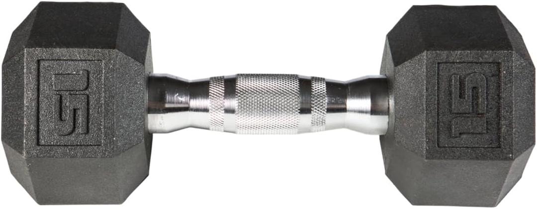 PVC Hex Dumbbell with Chrome Ergonomic Handle – Durable Noise-Reducing PVC Coated Dumbbells Weights for Strength Training, Bodybuilding, Lifting Home Gym – 15 lbs, Pack of 1