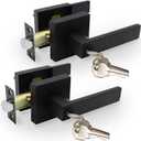 Privacy Door Levers, 2 Pack Matte Black Door Handles Heavy Duty with Lock and Key,for Bedroom, Bathroom and Rooms, Reversible for Left and Right
