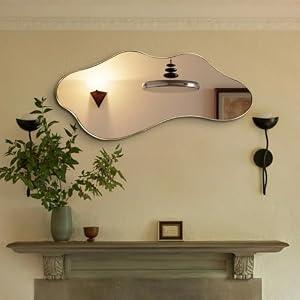 DAOYIJIAJU Gold Irregular Mirror, Asymmetrical Wall Mirrors Decorative, 40"x18" Wavy Shaped Mirror with Metal Frame, Modern Abstract Mirrors for Living Room Bathroom Bedroom Hallway Entryway Fireplace