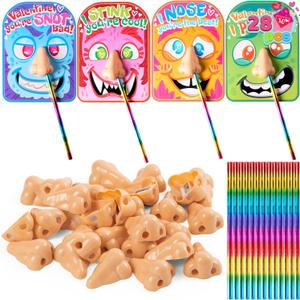JOYIN 28PCS Valentines Day Stationery Kids Gift Set, Funny Nose Cards and Pencils Perfect for Classroom Exchange, Party Favor Holiday Reward Prizes