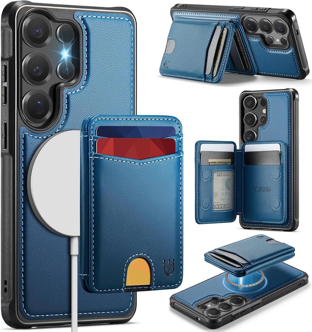 for Samsung Galaxy S25 Ultra Case Wallet Compatible with Magsafe, RFID Blocking Magnetic Card Holder 2 in 1 Detachable Kickstand Shockproof Phone Case for Galaxy S25 Ultra 6.9" Blue