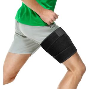 Thigh Support Brace, Hamstring Wrap Compression Sleeve with Anti-Slip Strip Support Thigh Quad Sprains, Tendonitis, Strains, Pulled Muscle Injury Rehab and Recovery, Fits Men and Women (Black, S)
