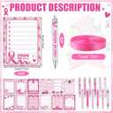 Eaasty 24 Sets Breast Cancer Awareness Gifts Bulk Pink Ribbon Breast Cancer Notepads and Ballpoint Pens Set Inspirational Gifts for Office Supplies Women Coworkers Nurses Volunteers Party Favors