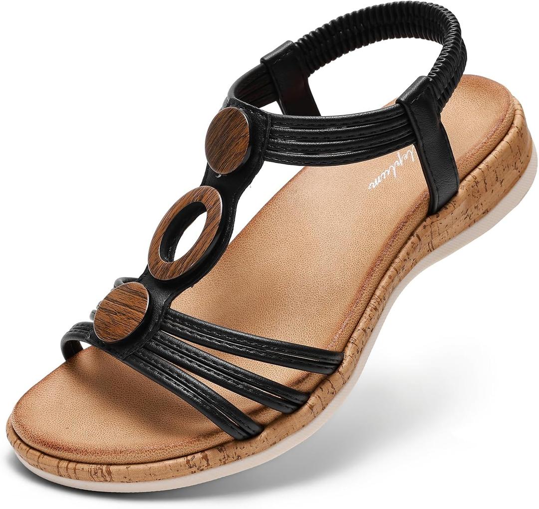 Littleplum Women Flats Sandals Arch Support Open-Toe Casual Summer Low Wedge Shoes for Daily Beach Walking Dressy Comfy Summer Sandals