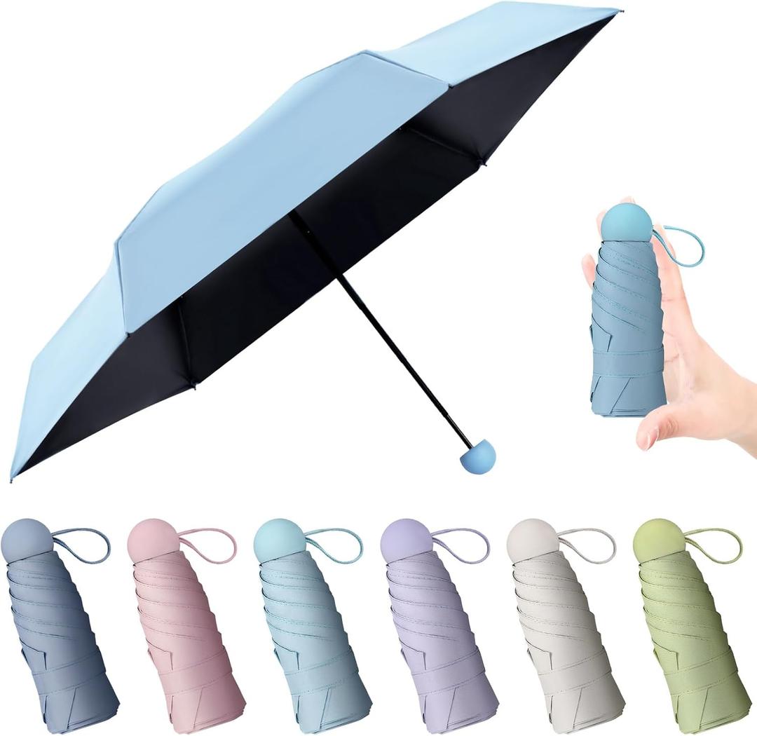 Pinkunn 6 Pieces Travel Mini Umbrella for Purse, Colored Compact Umbrellas, Bulk Small Folding UV Lightweight Portable Windproof Pocket for Sun Rain Protection, Girls Women