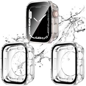 2 Pack 2 in 1 Waterproof Case for Apple Watch Series SE 6 5 4 40mm, Straight Edge PC Front & Back Bumper with Tempered Glass Screen Protector 360 Protective Cover for iWatch (40mm, Clear/ Clear)
