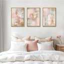 3Pcs Pink and Gold Canvas Wall Art Abstract Posters Print Geometric Pictures Decor for Living Room Bedroom Bathroom Home Decoration UnFramed