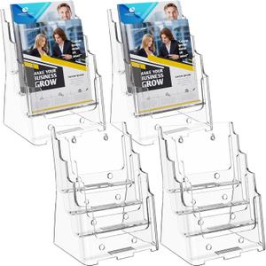 MaxGear Brochure Holder 4 Tier 6x9 inch Acrylic Literature Display Stand Clear Plastic Flyer Holder Wall Mount or Countertop Use for Pamphlets, Booklets, 4 Pack