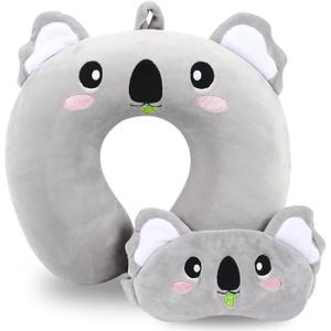 Travel Pillow, Kids Travel Pillow with Sleep Eye Mask Soft Memory Foam Kids Neck Pillow for Boys & Girls, Travel Accessories for Car Airplane Traveling - Koala
