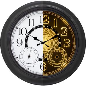 Sept.Filles 18-Inch Outdoor Wall Clock with Thermometer Hygrometer, LED Auto Light Sensor, Outdoor Clock Waterproof Large Display for Garden Patio Home Decor