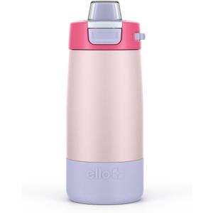 Ello Kids Colby 12oz Stainless Steel Insulated Water Bottle with Straw and Built-In Silicone Coaster Carrying Handle and Leak-Proof Locking Lid for School Backpack, Lunchbox, and Outdoor Sports (Bubble Berry)