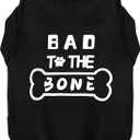 Discover Cozy Cotton Canine Wear: Soft, Lightweight, and Breathable Dog Shirt Vest with Eye-Catching Graphics(Bad to The Bone), Keeping Your Furry Friend Warm and Comfy! Black XXS (XXS-(1~3lb) | Chest(~11.8"))