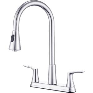 HOMELODY 2 Handles Kitchen Faucet with Pull Down Sprayer for 3 Hole Sink, 8 inch 360 Rotating Spout Centerset Kitchen Sink Faucet with Water Lines Chrome