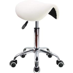 KKTONER Rolling Saddle Stool PU Leather Swivel Adjustable Rolling Stool with Wheels Salon Chair White, height: 19.5"-25.8" (Front), 17.7"-24" (Center), 18.3"-24.6" (Back), hold up 300 LB.