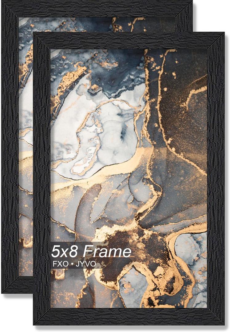 Fxojyvo Engineered Wood 5x8 Picture Frame Set of 2, Black Frame for 5 x 8 Inch Picture Poster Photo, Light Weight 5 by 8 Frame with Wood-grain for Wall - 2 Pack/Black/5"x8"
