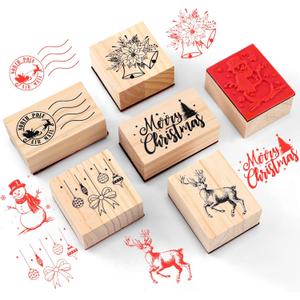 6 Pcs Rubber Stamp Set Wooden Rubber Stamp Stamps Vintage Wooden Art Stamps for Crafting and DIY Scrapbooking Card Making Hand Book(Classic)