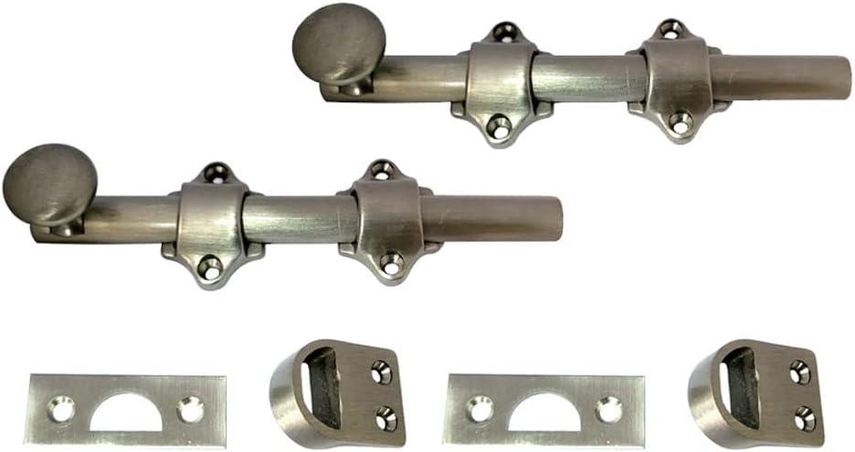 QCAA Solid Brass Dutch Door Bolt, 6", Brushed Satin Nickel, 2 Pack, Made in Taiwan