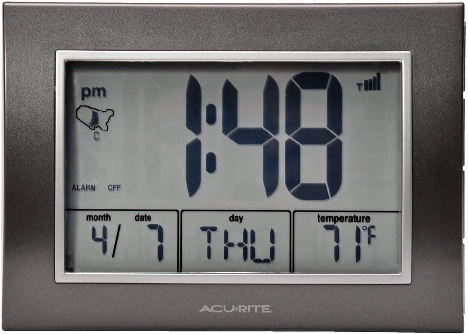 AcuRite Atomic Alarm Clock with Date, Day of Week and Temperature, Grey (0.5, Gray) AcuRite Atomic Alarm Clock with Date, Day of Week and Temperature, Grey (0.5, Gray)