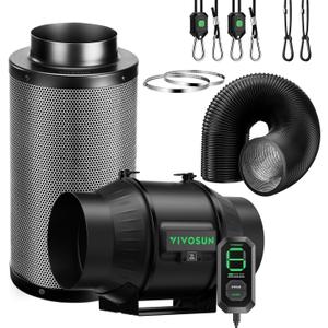 VIVOSUN Smart Air Filtration T6 Kit 6", AeroZesh T6 Inline Duct Fan with E12 Speed Controller, Carbon Filter & 8' Ducting, Cooling & Ventilation System for Grow Tents, Indoor Gardening, Hydroponics (Black)