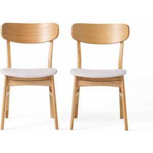 Christopher Knight Home Lucious Fabric / Oak Finish Dining Chairs, 2-Pcs Set, Light Beige