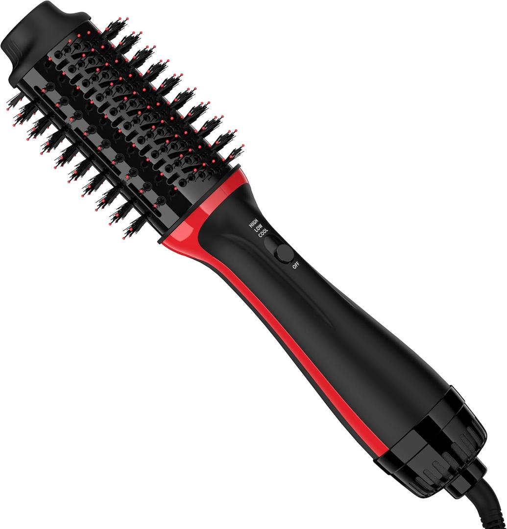 Hair Dryer Brush in One, Hot Air Straightener Brush with Negative Ion Anti-frizz Ceramic Titanium Barrel, 3 Heat/Speed Settings, ALCI Safety Plug, Black, for All Hair Types