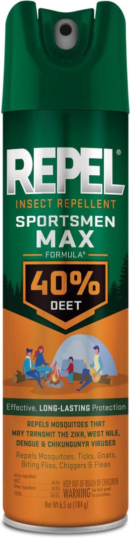 Repel Insect Repellent Sportsmen Max Formula 40% DEET, 6.5 Ounces, Long-Lasting Aerosol Insect Repellent Spray Repels Mosquitoes, Ticks, Gnats, Biting Flies, Chiggers and Fleas 4 Packs