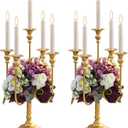 Metal Candelabra Gold Candle Stand 20in Tall, 5-Candle Candlestick Holder for Taper Candles, Candle Holder for Wedding Centerpiece Christmas Valentine Holiday Party Event Reception Decor, 2Pcs