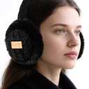 KEYJOYS Ear Muffs for Winter Women Cold Weather, Adjustable Fluffy Folding Earmuffs, Cute Ear Warmers Outdoor Ear Covers (Black)