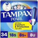 Tampax Pearl Tampons Multipack, with LeakGuard Braid, Super/Super Plus/Ultra Absorbency, Unscented, 34 Count