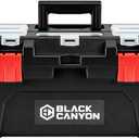 Black Canyon 17 Inch Plastic Tool Box, Support up to 44 lbs,Dual-Layer Design, Flexible for Stacking, Top-Lid Storage, Ideal for DIY, Workshop