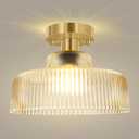 BoostArea Industrial Semi Flush Mount Ceiling Light,Vintage Hanging Ceiling Lamp with Glass Shade, Farmhouse Light Fixture for Porch Hallway Corridor Kitchen Bathroom Bedroom, Bulb Not Included