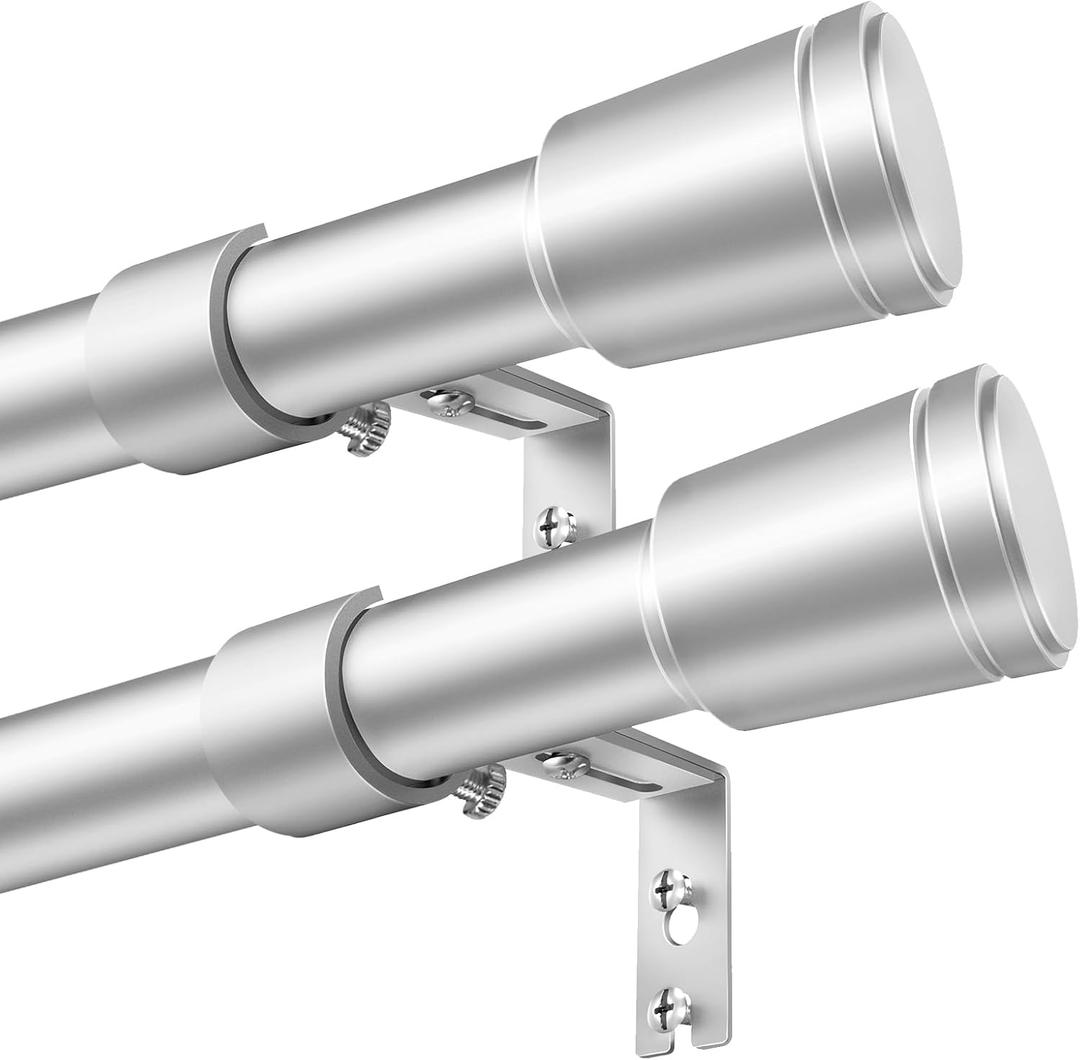 1” Diameter Silver Curtain Rods for Windows, 2 Pack 3090 Inch Heavy Duty Window Rods, Long Adjustable Curtain Rod, Fits Most Standard Windows, Suitable for Bedroom, Living Room, Farmhouse