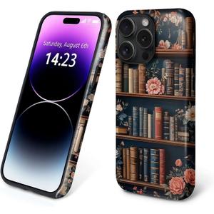 Case for iPhone 14 Pro Max,Compatible with MagSafe,Magentic Hybrid 2 Layer Durable Shockproof Protective for Woman Girl-Flower Bookshelf