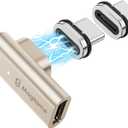 240W Magnetic Right Angle USB C Male to USB C Female Adapter 40Gbps, 24Pin Flat 90 Degree Type C Adapter Extender, 4K Video for USB 3/4 Laptop, Tablet, iPhone 15/16, 1Pack with 2 Tips (1Pack+2Tips)