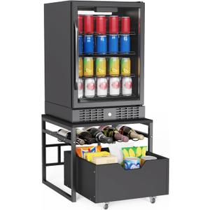 Colima Mini Fridge Stand with Storage, Mini Fridge Cabinet with Wheels, Beverage Refrigerator stand for Bedroom, Rolling Compact Fridge Cart, Heavy Duty Mini Fridge Table for Dorm Office Home