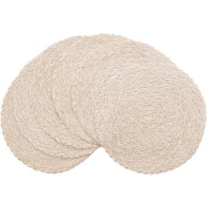 Floroom 15 Inch Round Braided Placemats Set of 6, Washable Heat Resistant Cotton Polyester Circle Boho Place Mats for Kitchen Dining Table - Canvas Beige