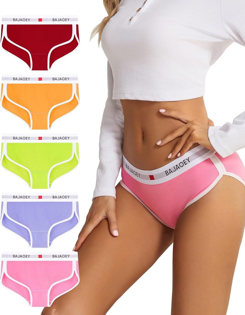 Women's Cotton Underwear Womens Cheeky Panties for Women Comfy Bikini (Medium, Burgundy, Pink, Green, Yellow, Purple)