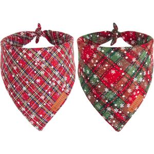 ADOGGYGO 2 Pack Dog Bandanas Christmas, Stylish Plaid Snowflake Pet Scarf, Premium Durable Fabric, Multiple Sizes Offered, Christmas Bandanas for X-Large Dogs Pets (X-Large)