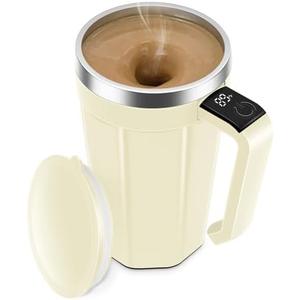 LeadYuantop Self Stirring Coffee Mug with Temperature Display, 15oz Automatic Magnetic Mixing Cup, Rechargeable Travel Mug for Coffee, Milk, Cocoa - (White)
