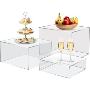 Bouiexye 3Pcs Clear Buffet Risers Acrylic Boxes Display Food Risers for Buffet Table Platter Parties Weddings Catering Dessert Collectibles Figures Show ( 6''x7''x8'')