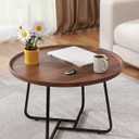 20 inches Round Coffee Table, Wooden Surface Top & Sturdy Metal Legs Coffee Table with Fluted, End Table for Living Room Bedroom Office Balcony Yard (Walnut, 20 inches)
