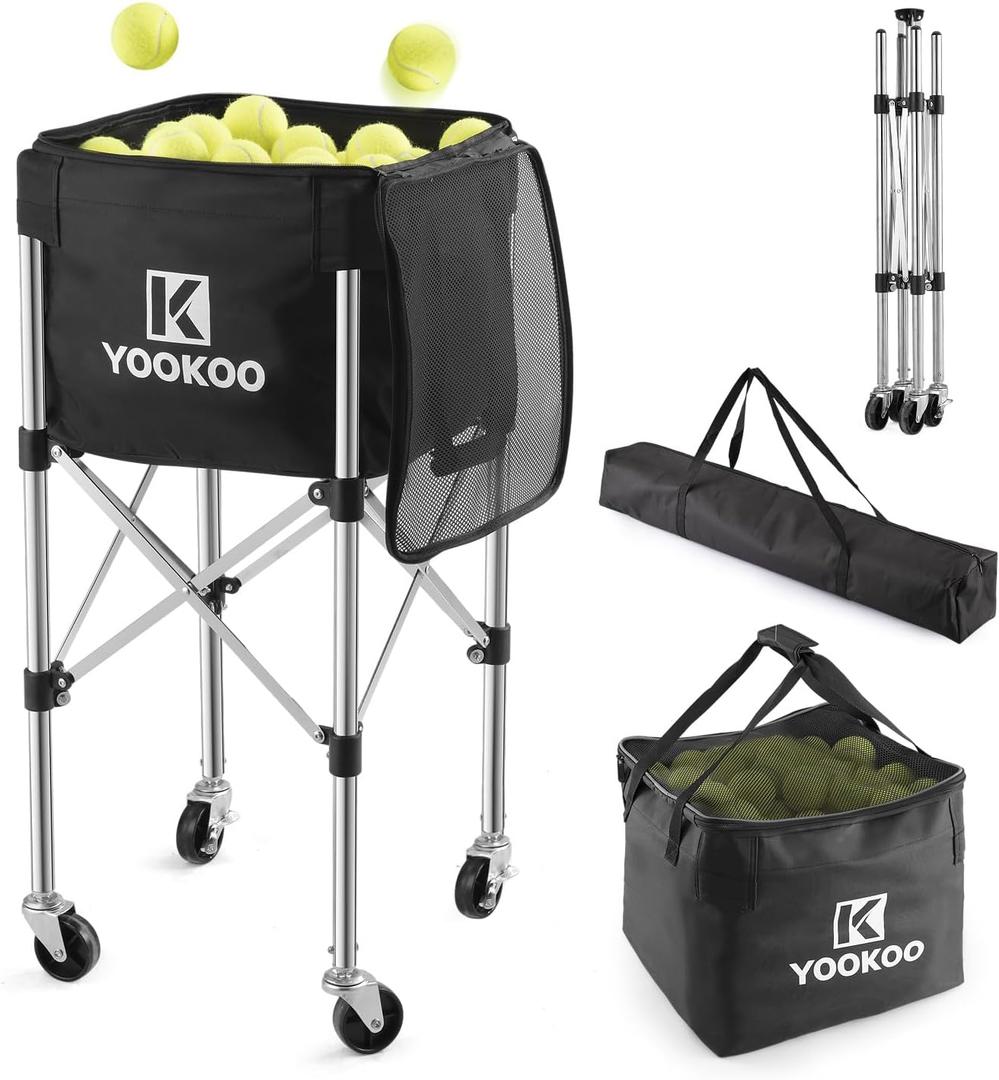 YooKoo Sturdy Tennis Ball Hopper Holds 200 Balls, Lightweight Tennis Ball Basket, Easy to Use Without Installation for Tennis Training and Teaching