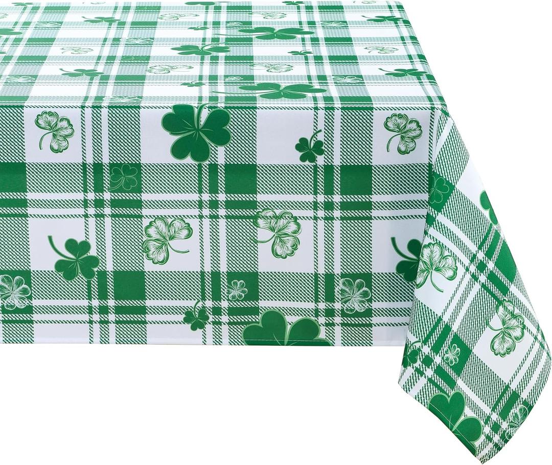 Hiasan Waterproof Checkered Tablecloth for St Patrick's Day - 60 x 120 Inch Fabric Rectangle Spring Table Cloth for Dining and Outdoor Use, Green and White Gingham