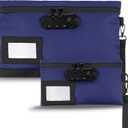 Leifide 2 Pack Money Bag with Lock and Zipper 11.8 x 7.9 Inch and 9 x 5.1 Inch Cash Pouch Lock Bag with Combination Storage Pouch for Bank Deposits Credit Cards Notary Supplies(Dark Blue)