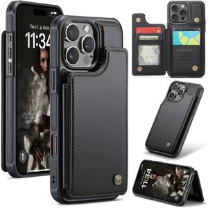 bemal for iPhone 16 Pro Wallet Case with Card Holder, RFID Blocking, Shockproof Leather Kickstand for Men and Women, Durable Protective Phone Cover for 6.3", Black