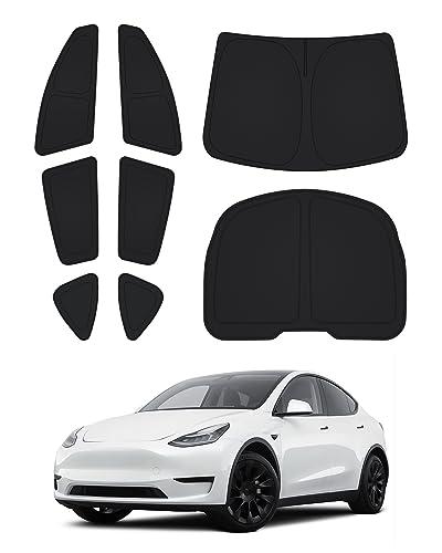 Canvcle Windshield Sun Shade for Tesla Model Y 2020-2024 Accessories Side Rear Window Shade Cover Set Window Sun Visor Blocker Privacy Cover for Camping Keep Vehicle Cool Black 8PCS (Not for Juniper)