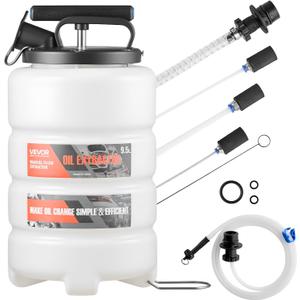 VEVOR Fluid Extractor, 9.5 L Capacity, Manual Vacuum Oil Extractor Pump with 59 in Long Horse & Three 47 in Extension Tubes, Oil Change Pump with HDPE Tank for Cars, Lawn Mowers, Boats, Motorcycles