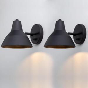 Yosoan Set of 2 Indoor Reading Wall Sconce with On Off Switch, Hardwired Vintage Wall Mount Metal Fixture Lamp with 6.89" Bowl Antique Metal Shade Bedroom Hallway Bedside Bunk Vanity Light(Black)